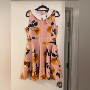 Pink Floral Fit-and-Flare Dress with White Peter Pan Collar